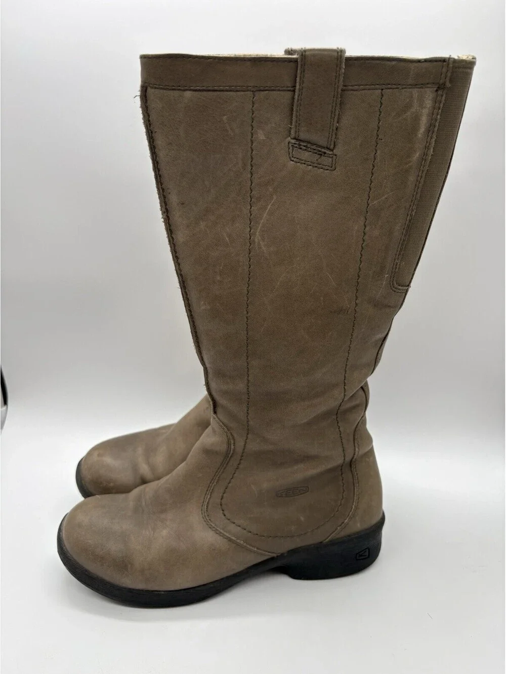 KEEN Tyretread Tall Leather Boots Gray Taupe Womens Sz 7.5 1011463 Zip Up